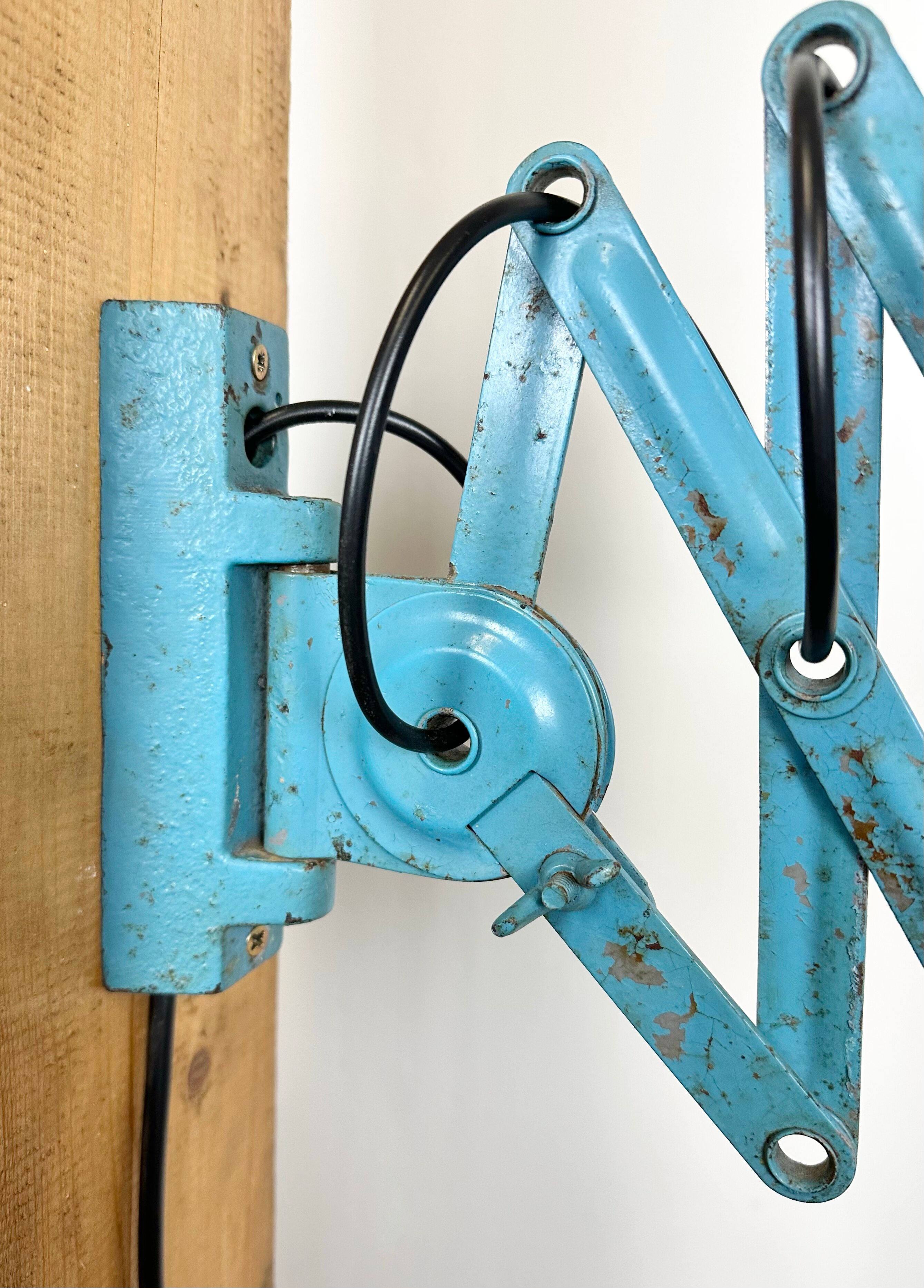 Blue Industrial Scissor Wall Lamp from Elektroinstala, 1960s