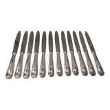 12 silver-plated metal table knives, Platil rocaille silversmith design, 24.6cm
