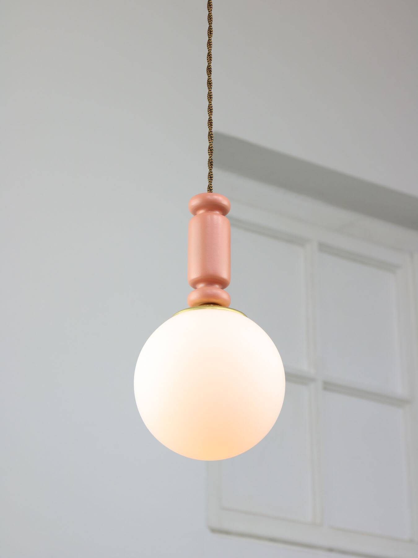 Mid-Century Italian Brass & Opaline Glass Pendant Lamps, Set of 2