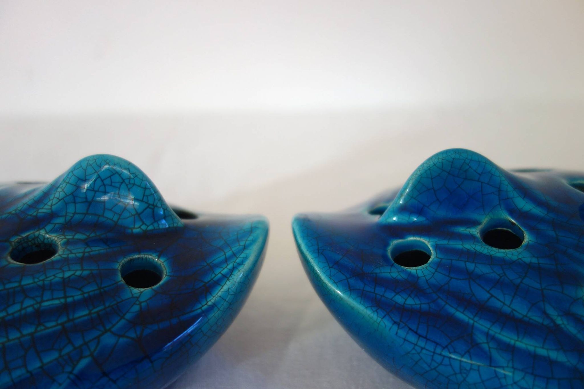 2 blue ceramic duck flower picks