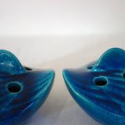 2 blue ceramic duck flower picks