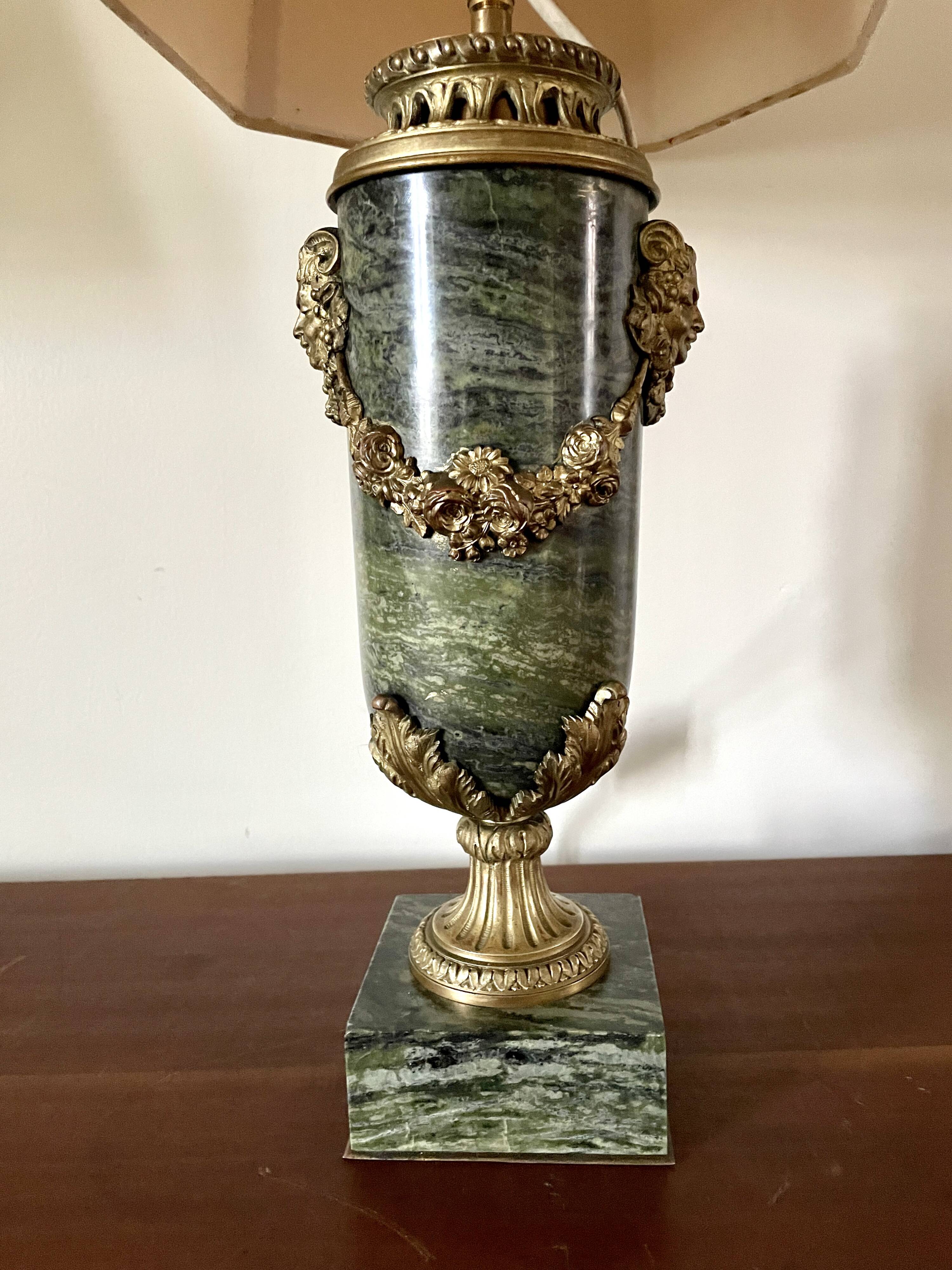 Pair of green marble and gilded bronze cassolettes