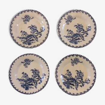 set of 4 soup plates in opaque Gien porcelain thistle pattern