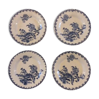 set of 4 soup plates in opaque Gien porcelain thistle pattern