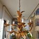 Chandelier gilded metal leaves by Hans Kogl, 1970's