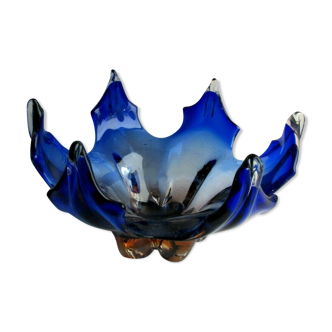 Coupe vide-poche art déco cristal bicolore forme fleur à 6 grands pétales