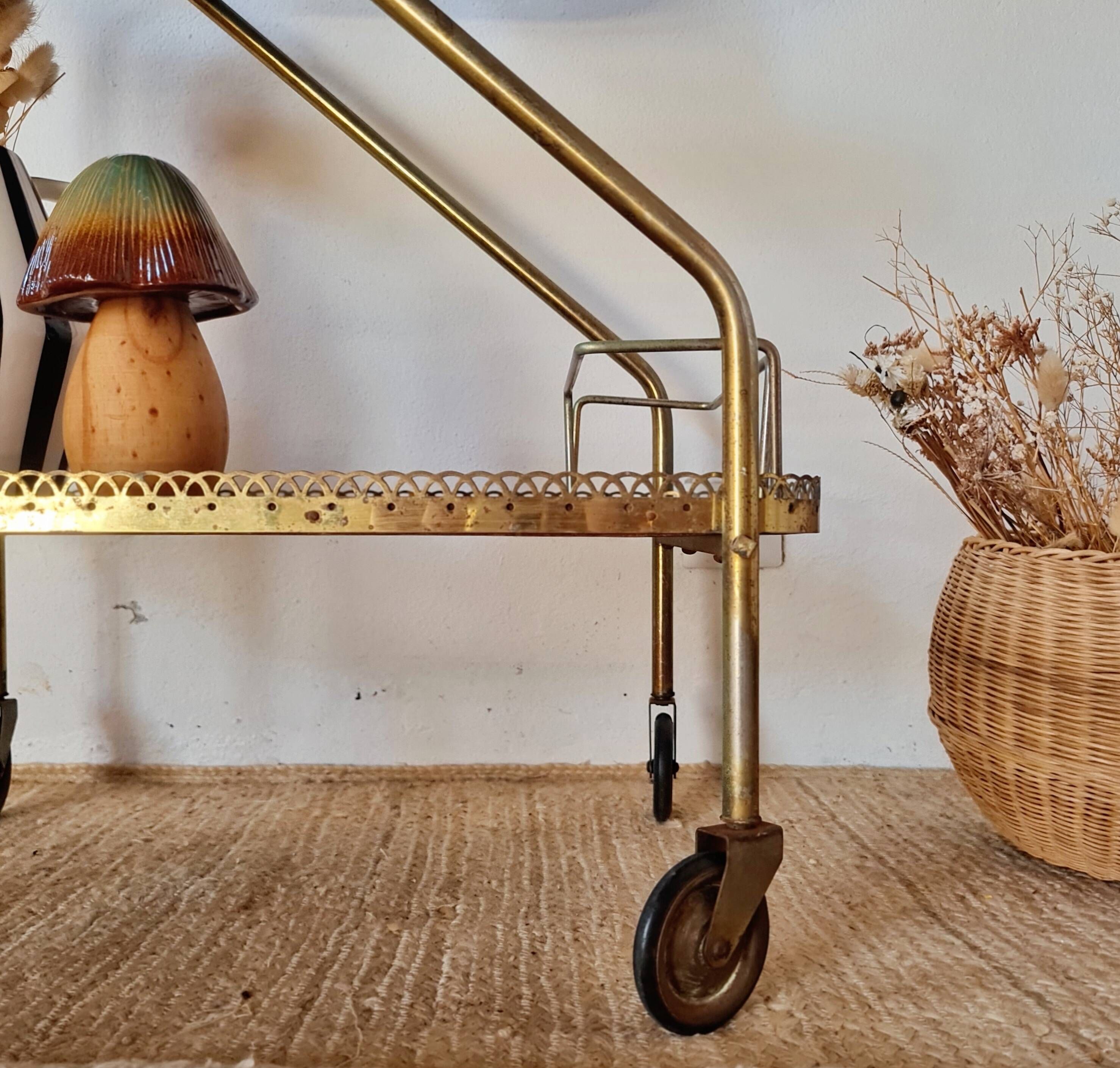 Vintage 1950s dessert bar - Gold metal and wood formica trays