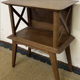 Bedside table with crossbars, vintage compass legs