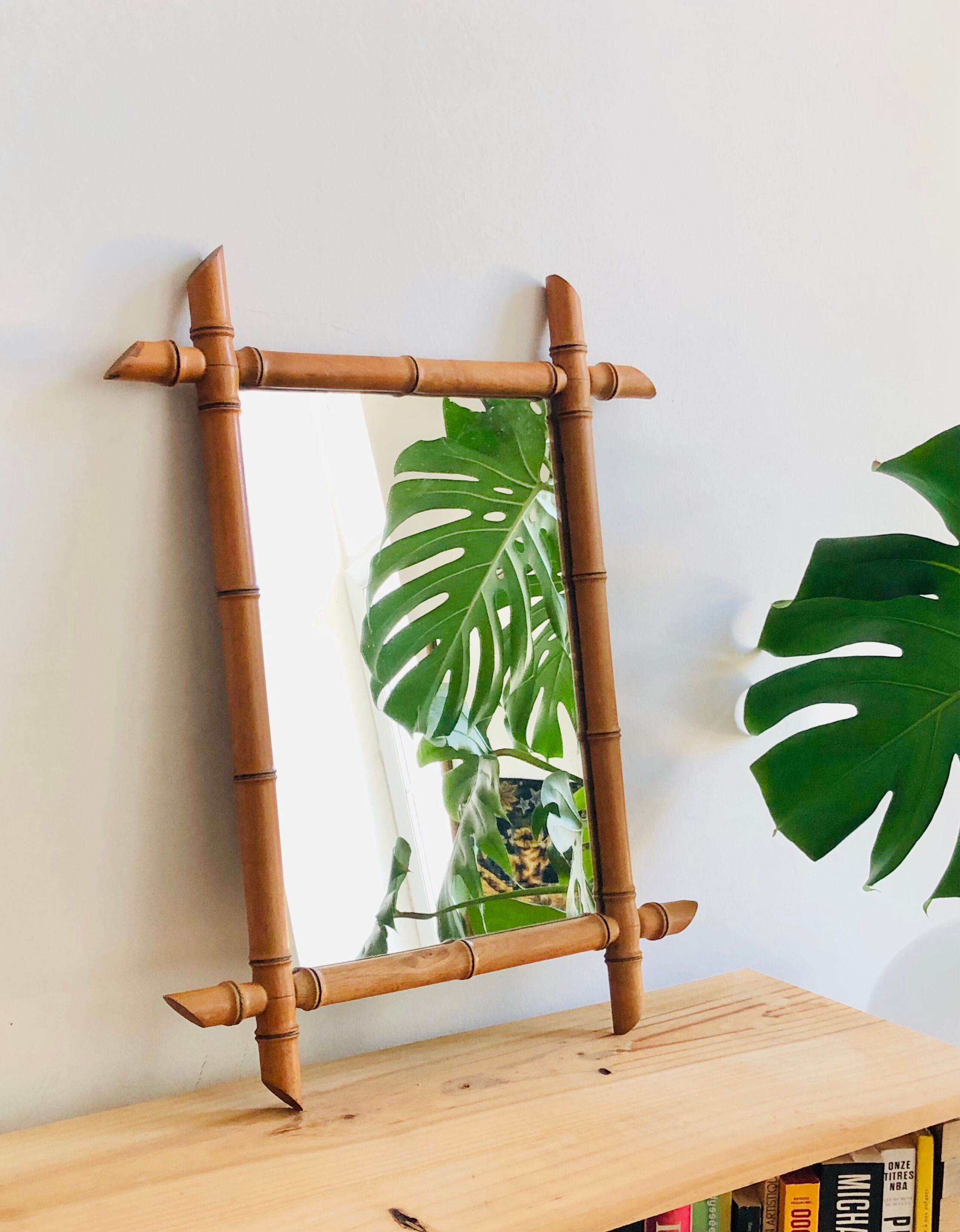 Wall mirror in faux bamboo wood 60x48cm