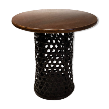 Bamboo and oak modernist brutalist side table, Dutch 1960s-1970s