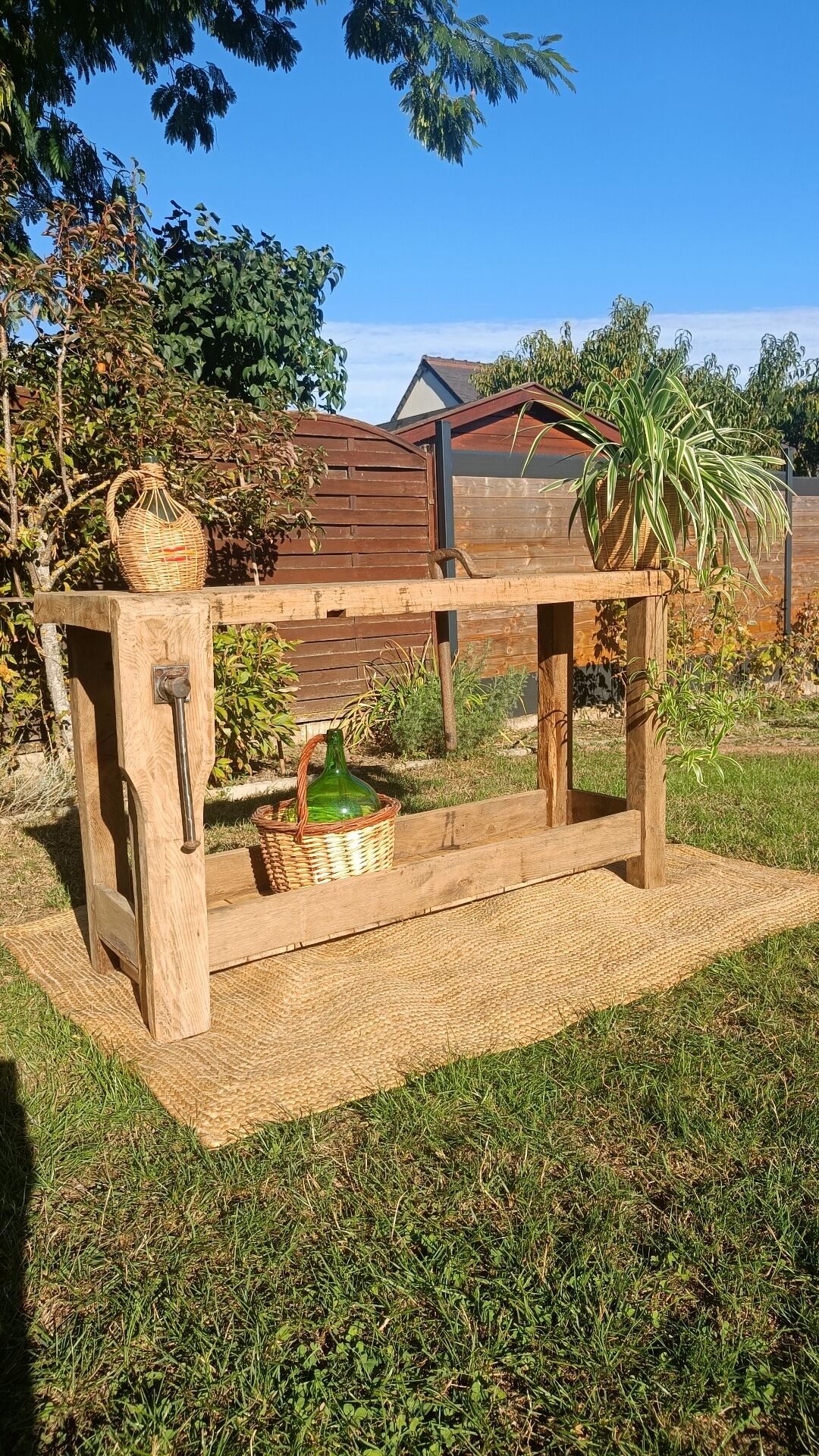 Old workshop bench in solid oak