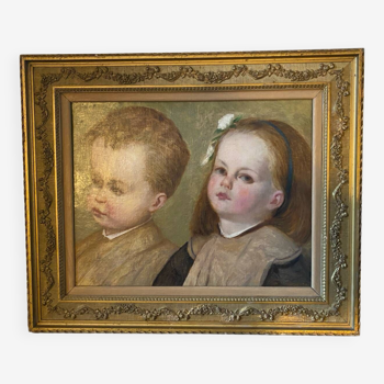 Old portrait of a girl and boy