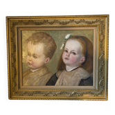 Old portrait of a girl and boy