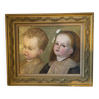 Old portrait of a girl and boy