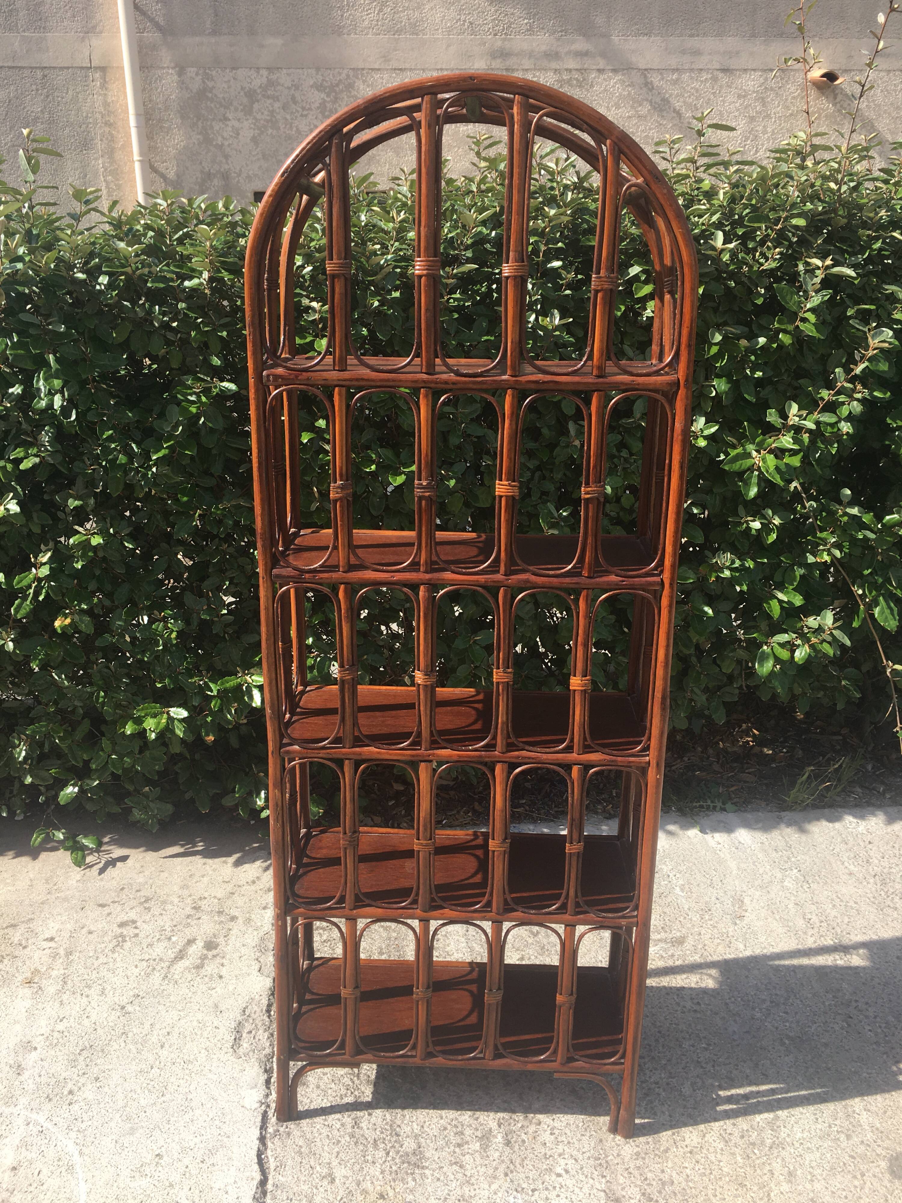Vintage rattan and bamboo shelf