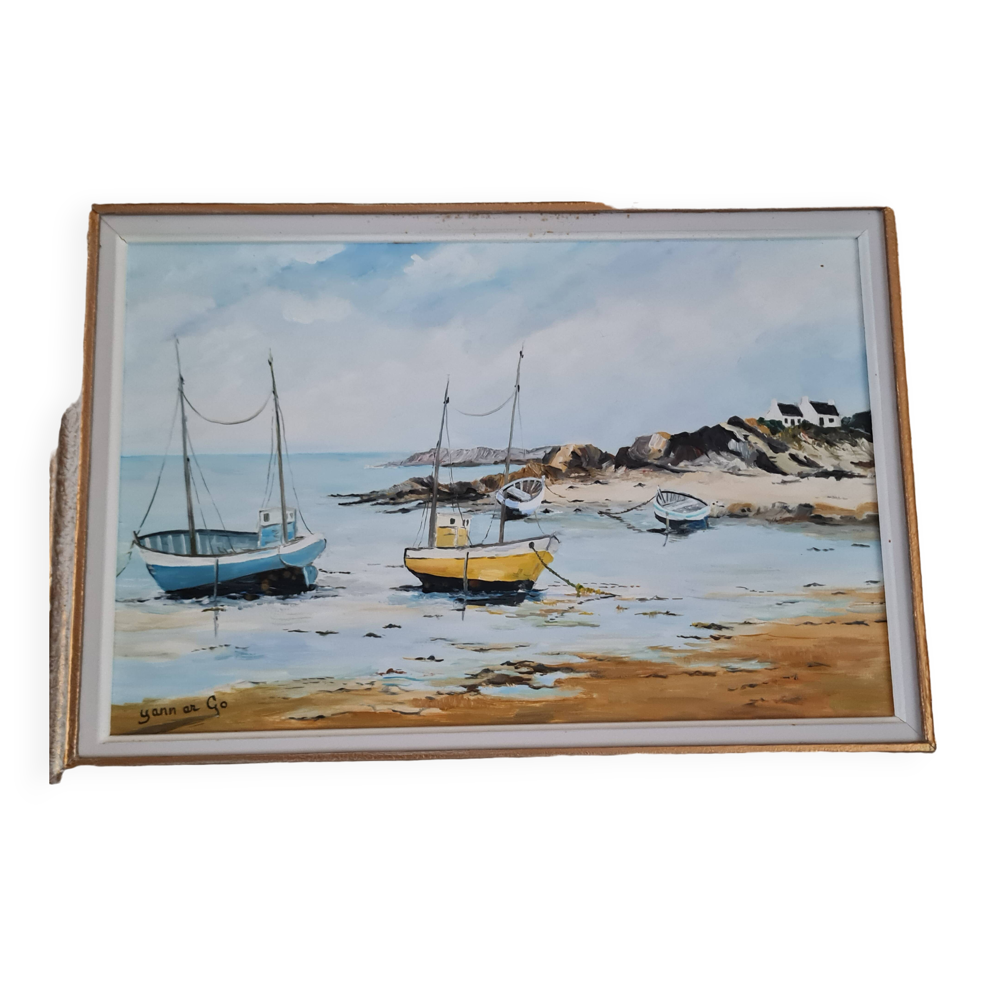 Oil painting on canvas Breton seaside landscape