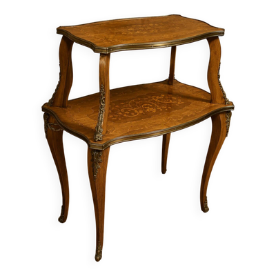 Table à thé a deux plateaux en marqueterie