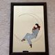 Old vintage collector mirror with drawing / silkscreen printing by Pierrot in the moonlight 70's 80's
