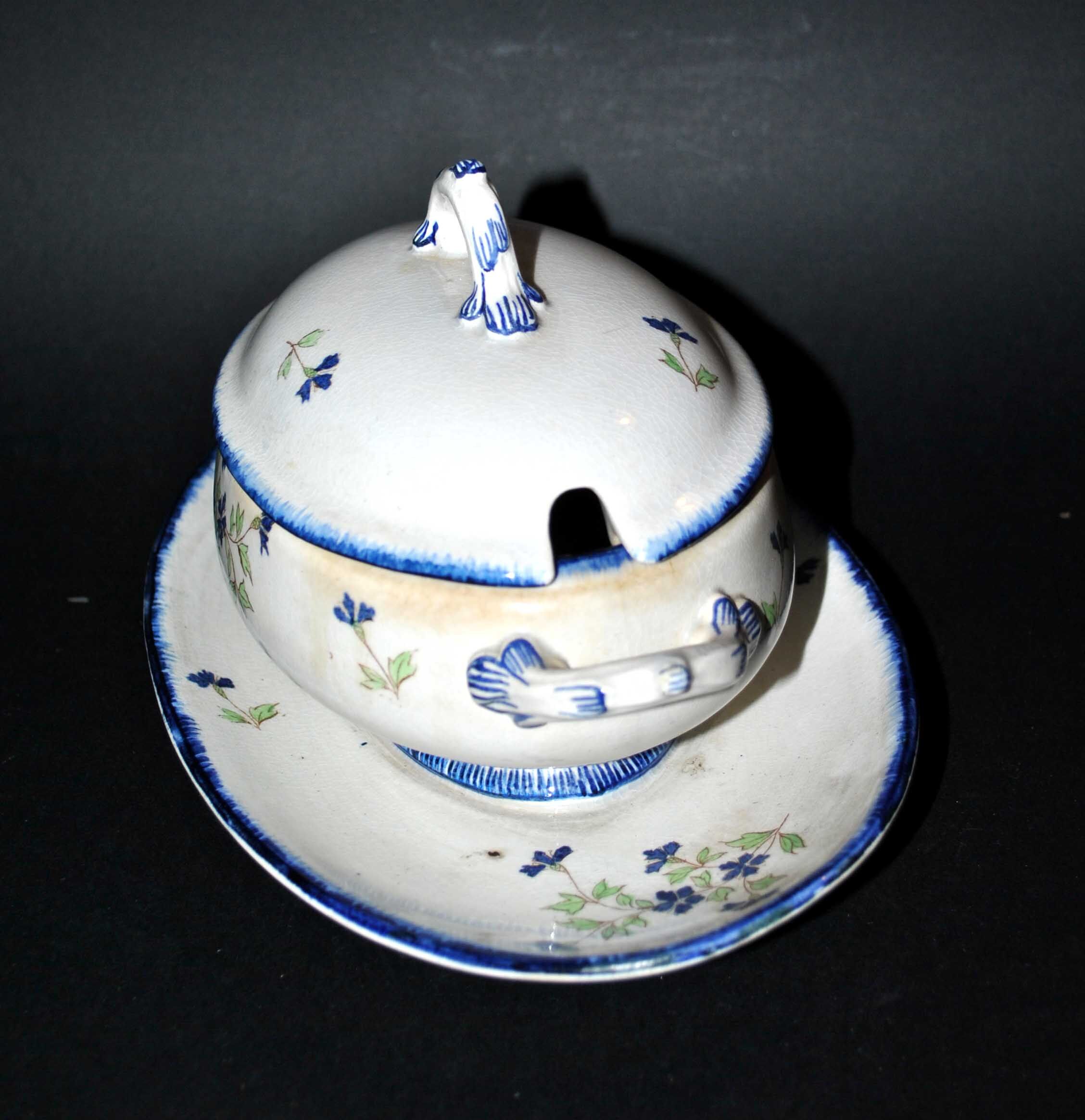 Oval sugar bowl in creil terrece montereau model barbeau blueberry 19th century