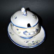 Oval sugar bowl in creil terrece montereau model barbeau blueberry 19th century