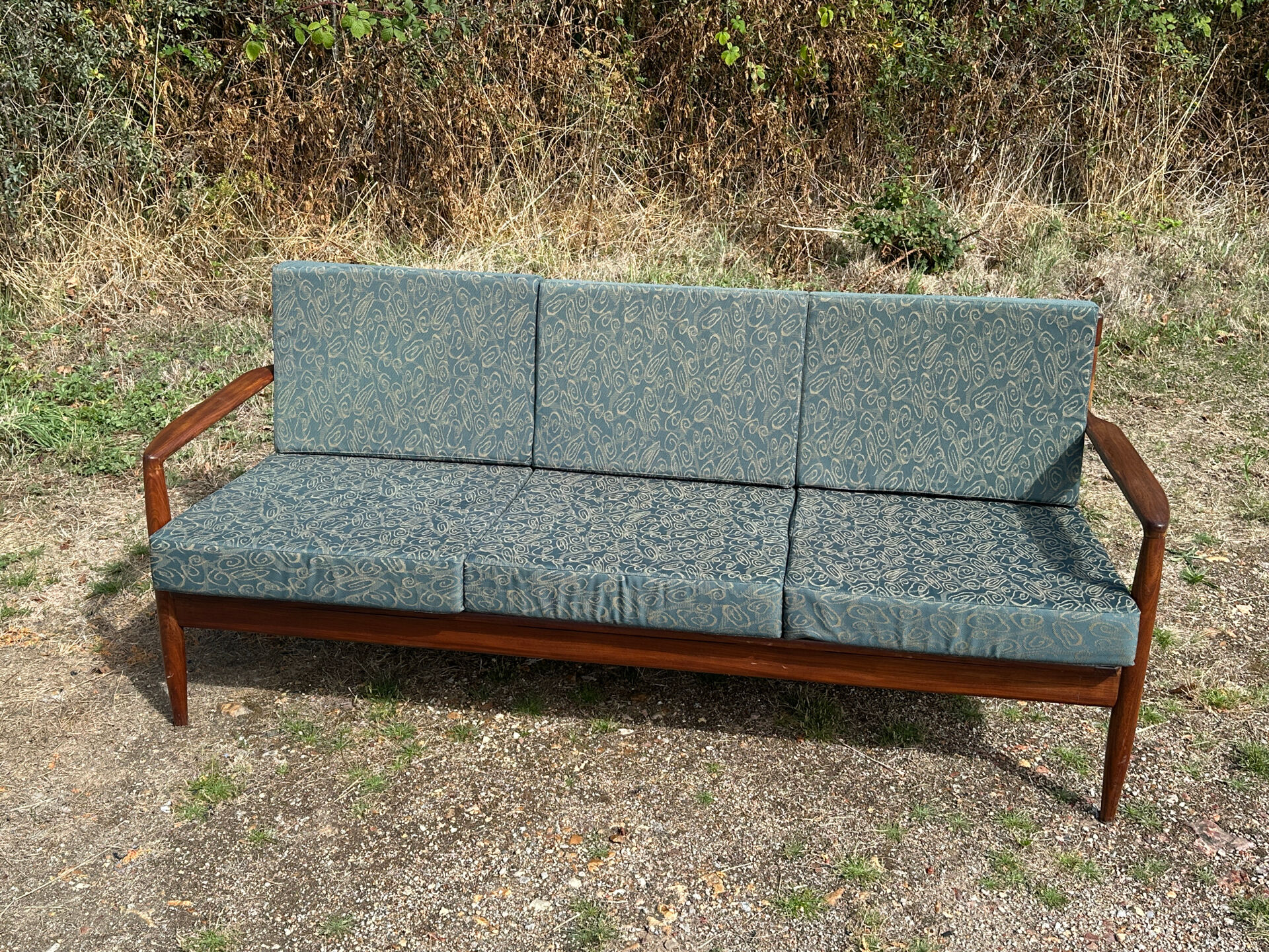 Vintage Scandinavian 3-seater wooden sofa – 1960s/70s