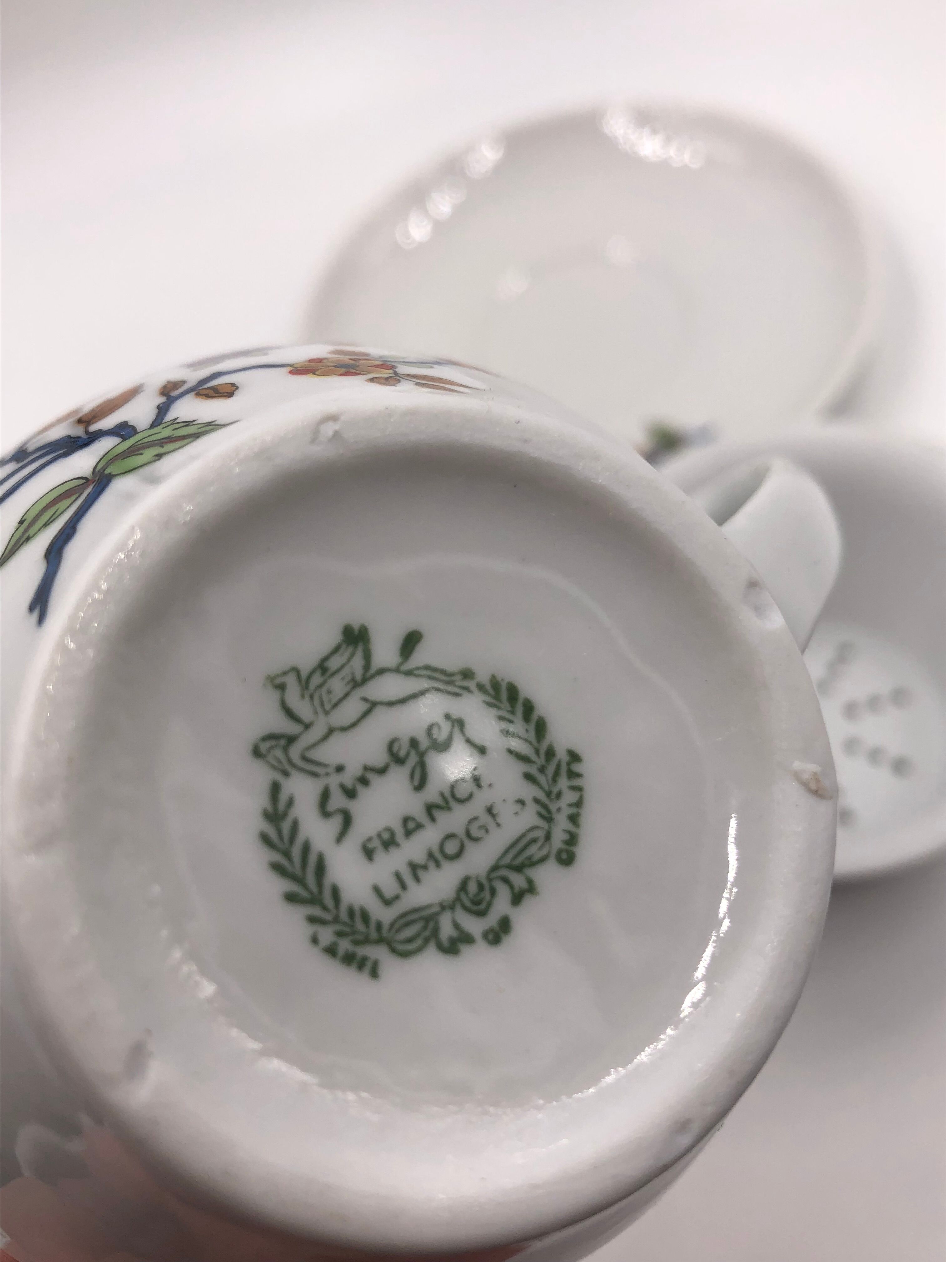 Cup with infuser, vintage herbal tea limoges porcelain singer