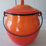 Old enamelled sheet metal cauldron