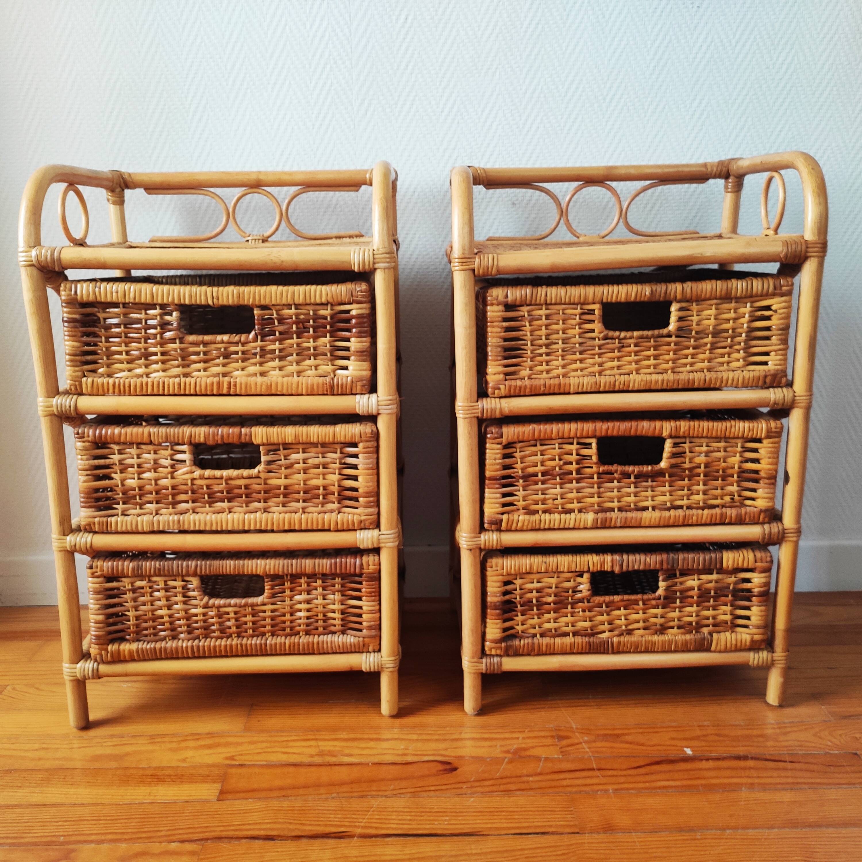 Pair of vintage rattan bedside tables