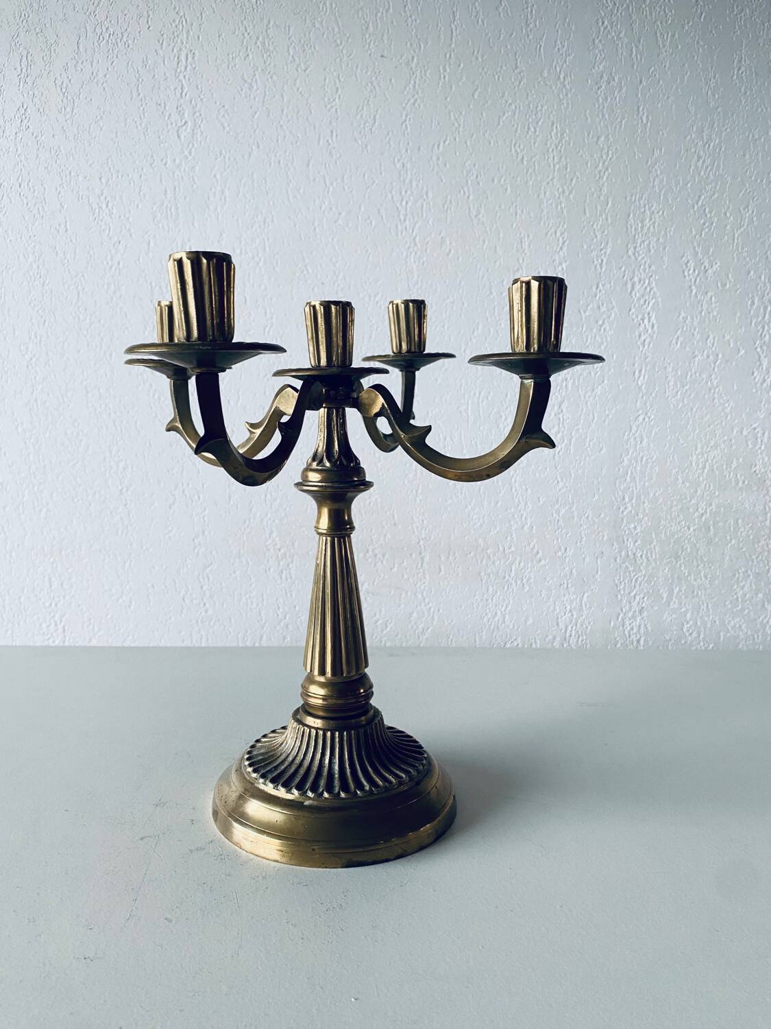 Five-branched brass candelabra