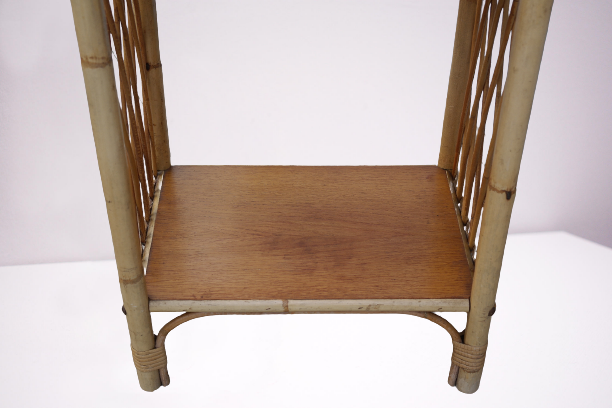 Chevet/table appoint/vintage bambou osier et chêne