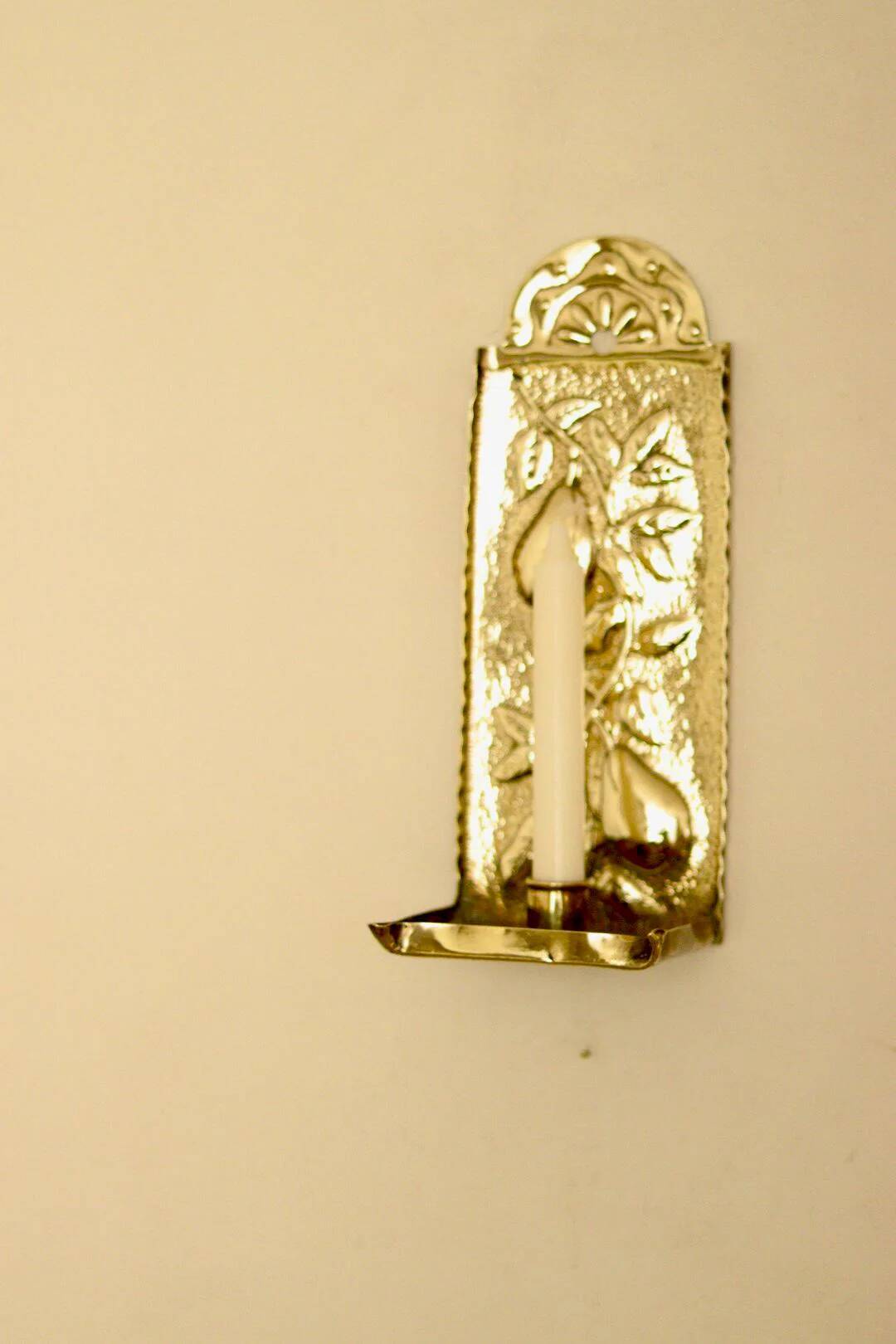 Vintage European brass sconce in pear motif