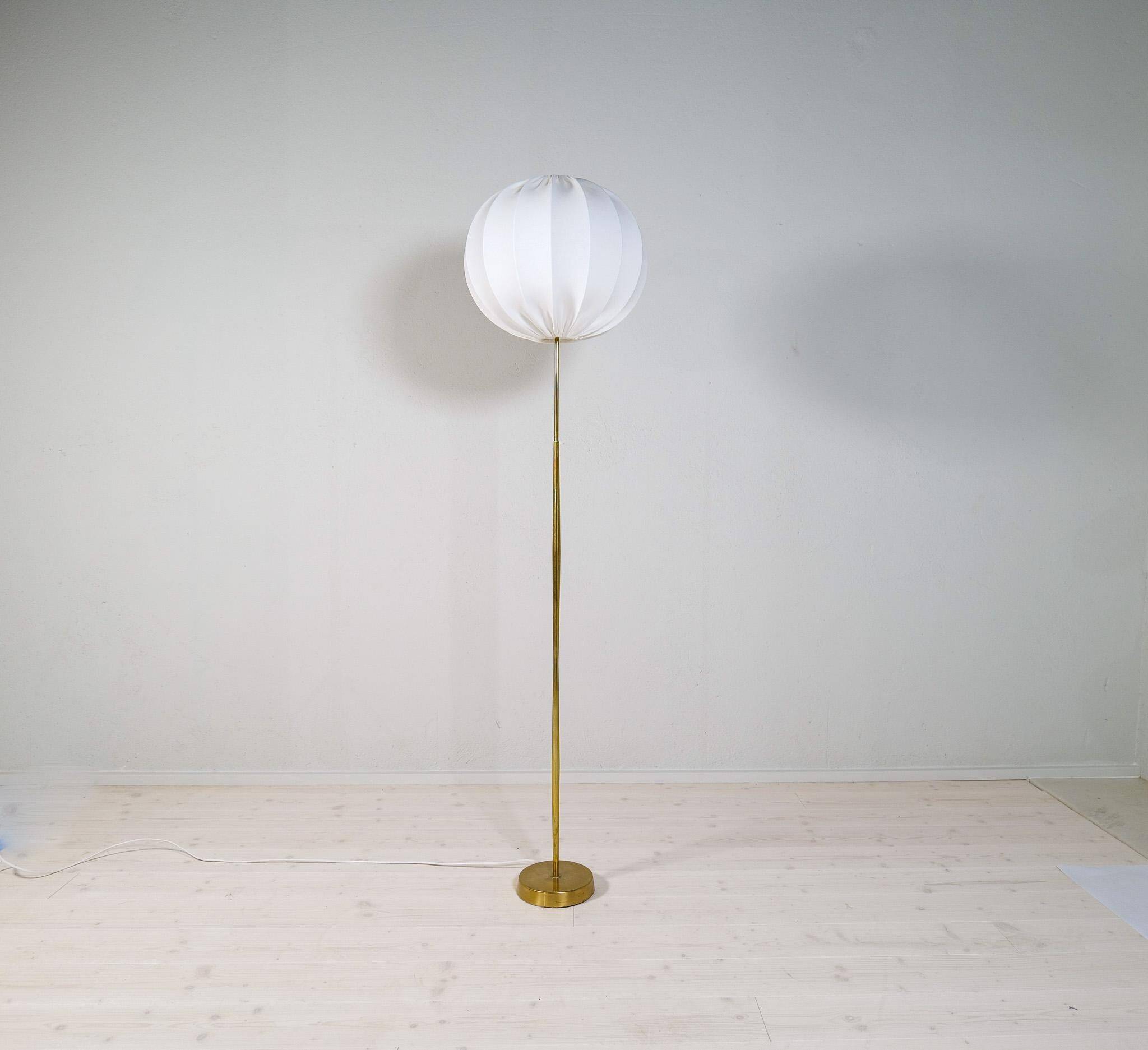 Modern mid-century brass floor lamp ASEA with round cotton shade, Sweden, 1960s