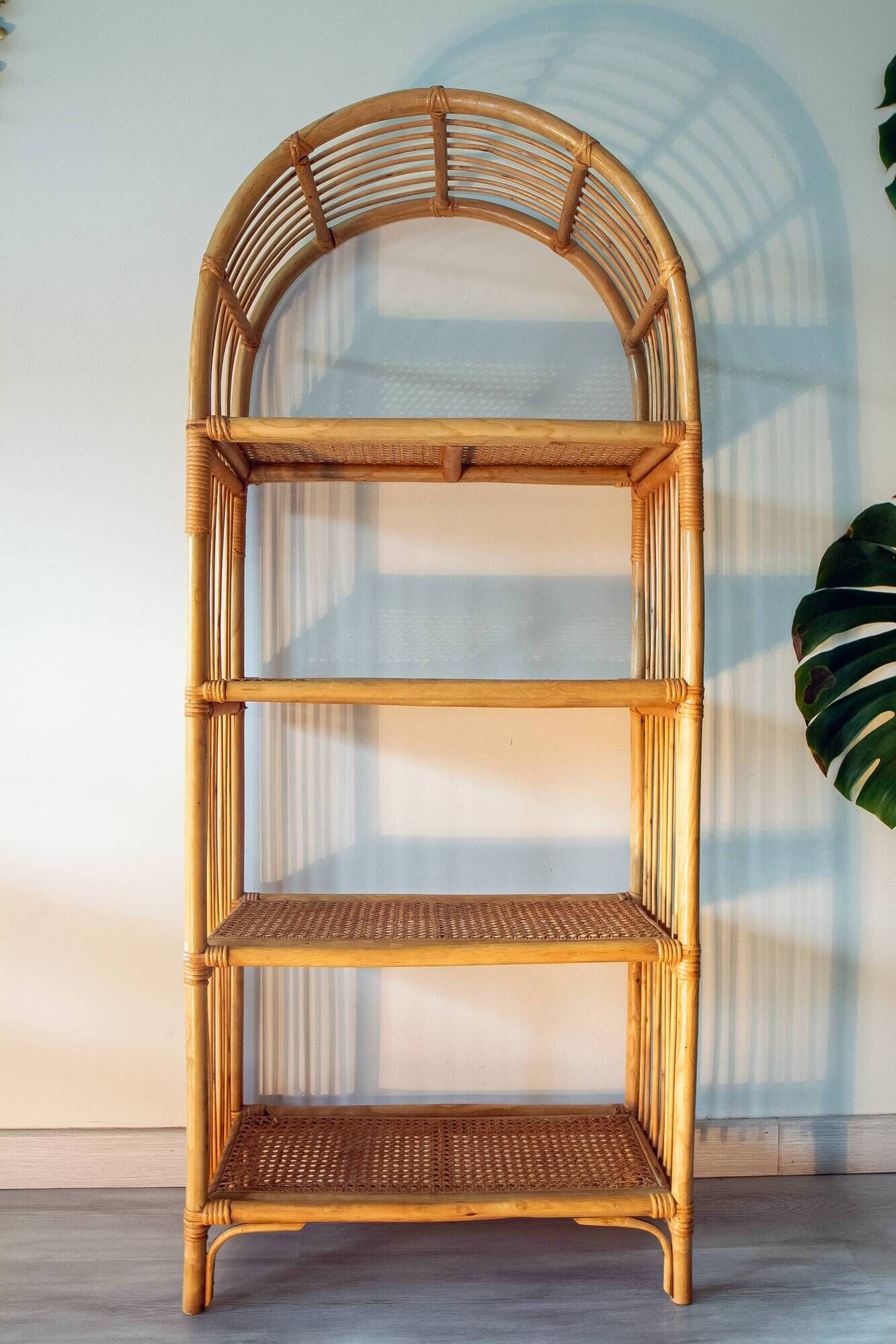 Large rattan and cane shelf