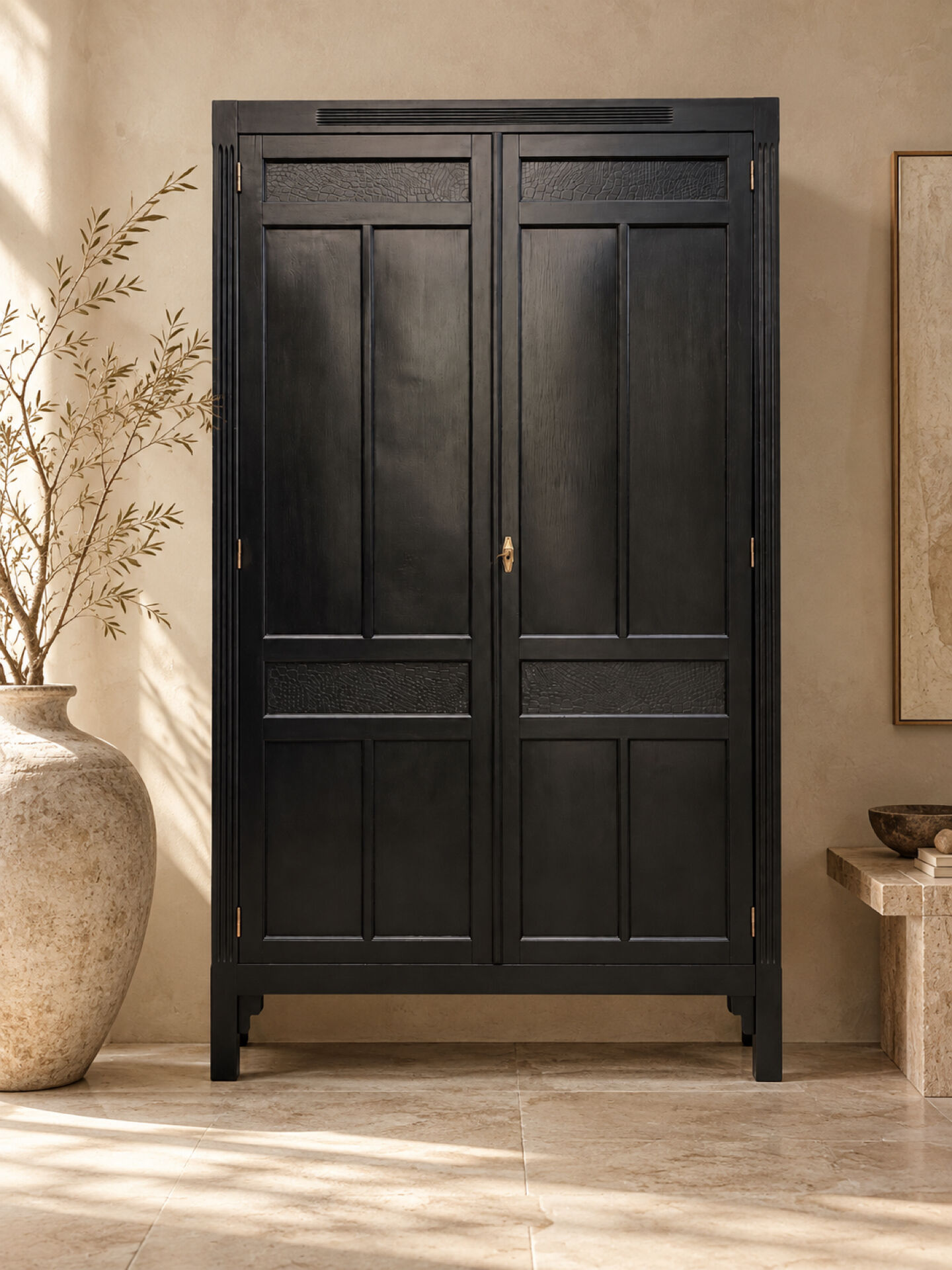 Renovated black Art Deco Parisian wardrobe