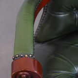 Green Cowhide Leather Chesterfield Office Chair on Wheels