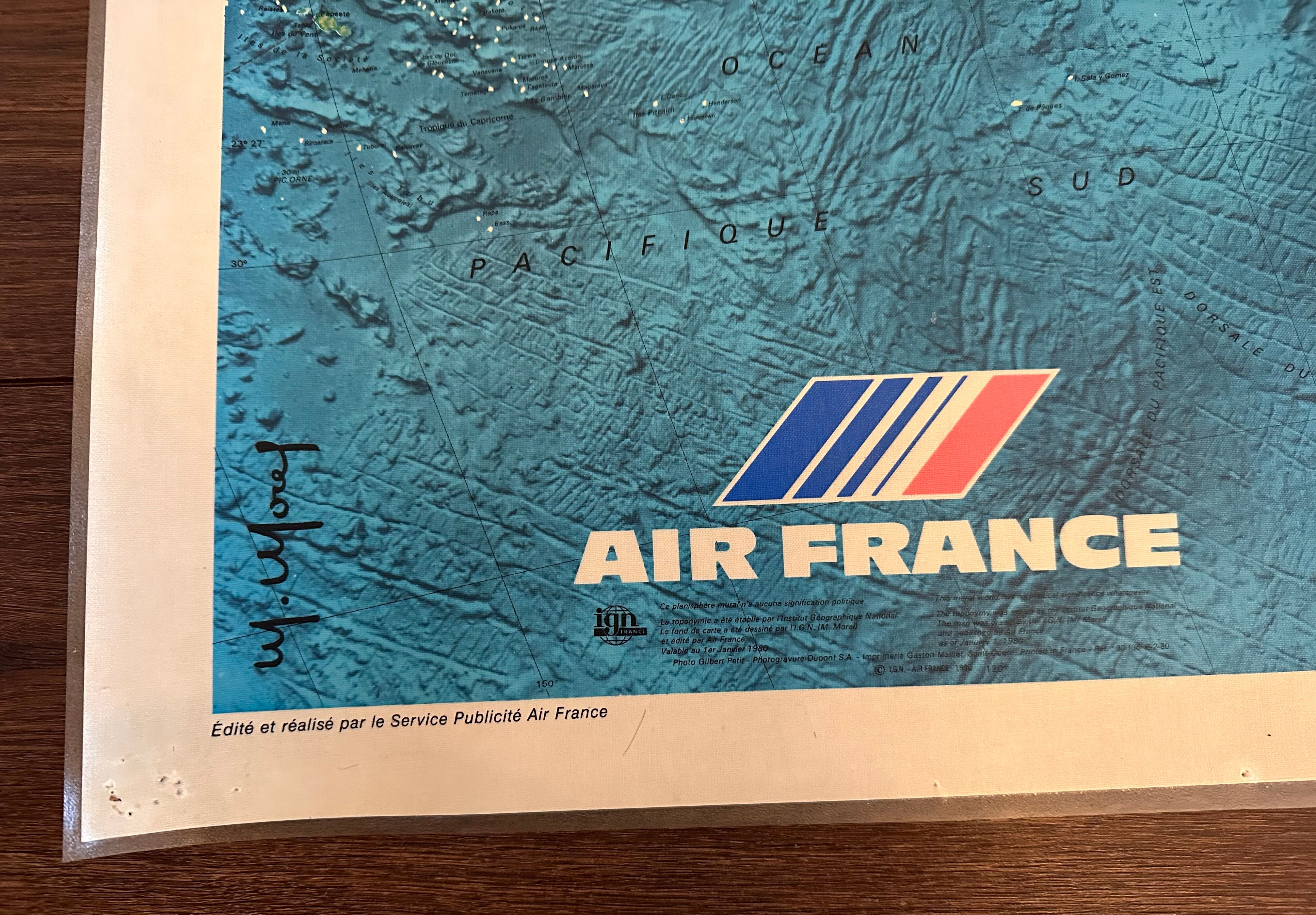 Planisphere map air france 80s - travel agency