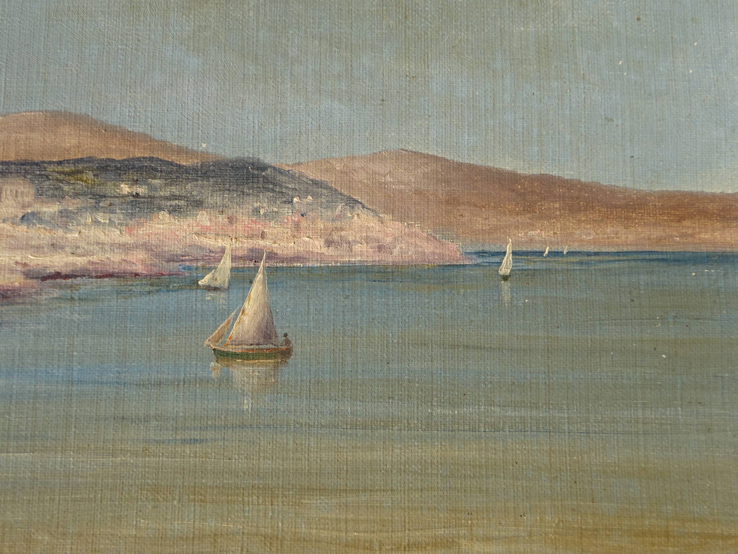 Huile sur toile du XIXème siècle, calanques, Méditerranée