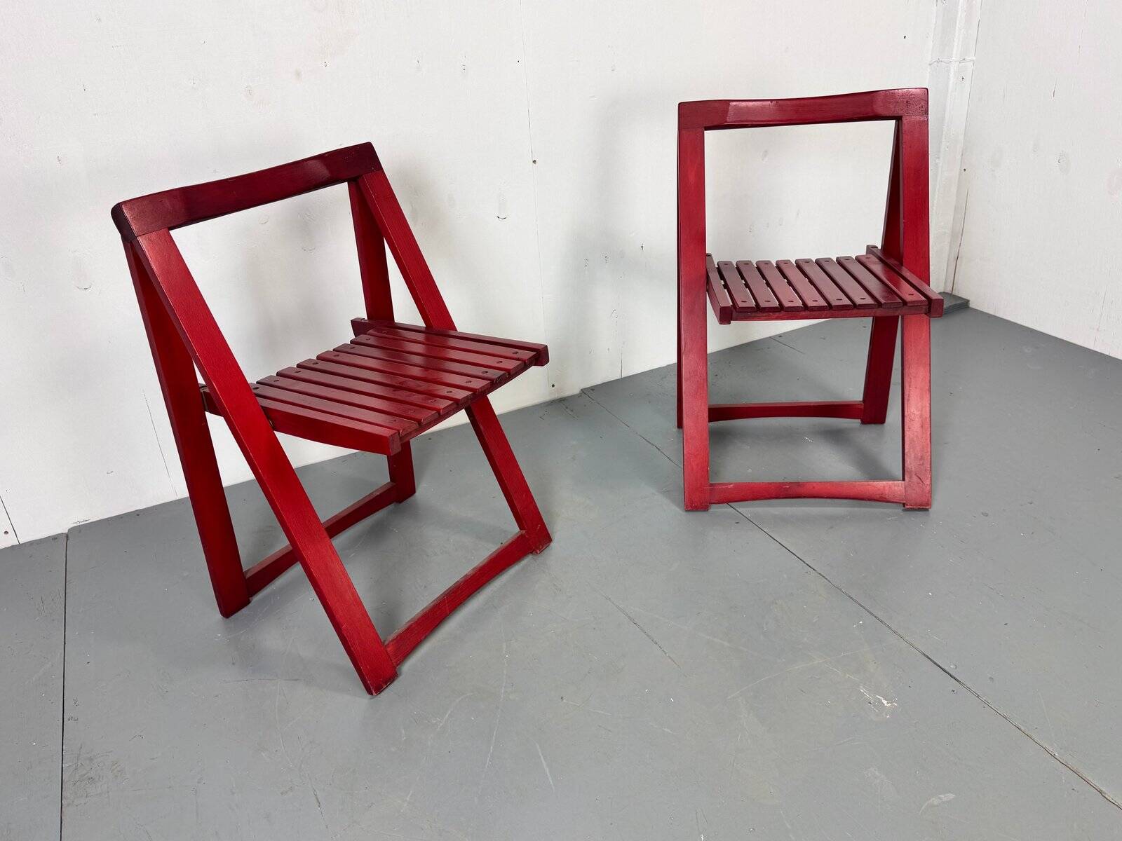 Mid-century Italian red foldable chairs by Aldo Jacober for Bazzani, 1960s, set of 2