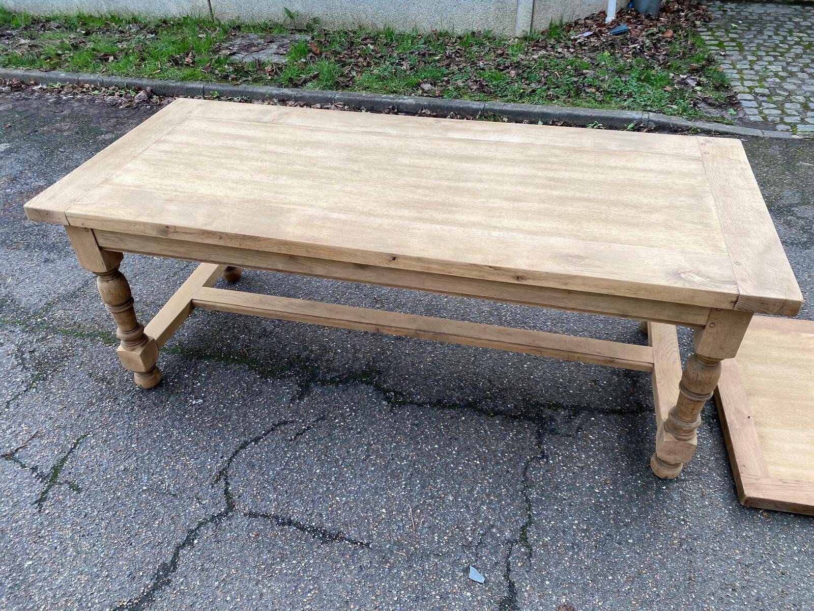 Renovated extendable farmhouse dining table in solid oak, 19th century, 200-300cm.