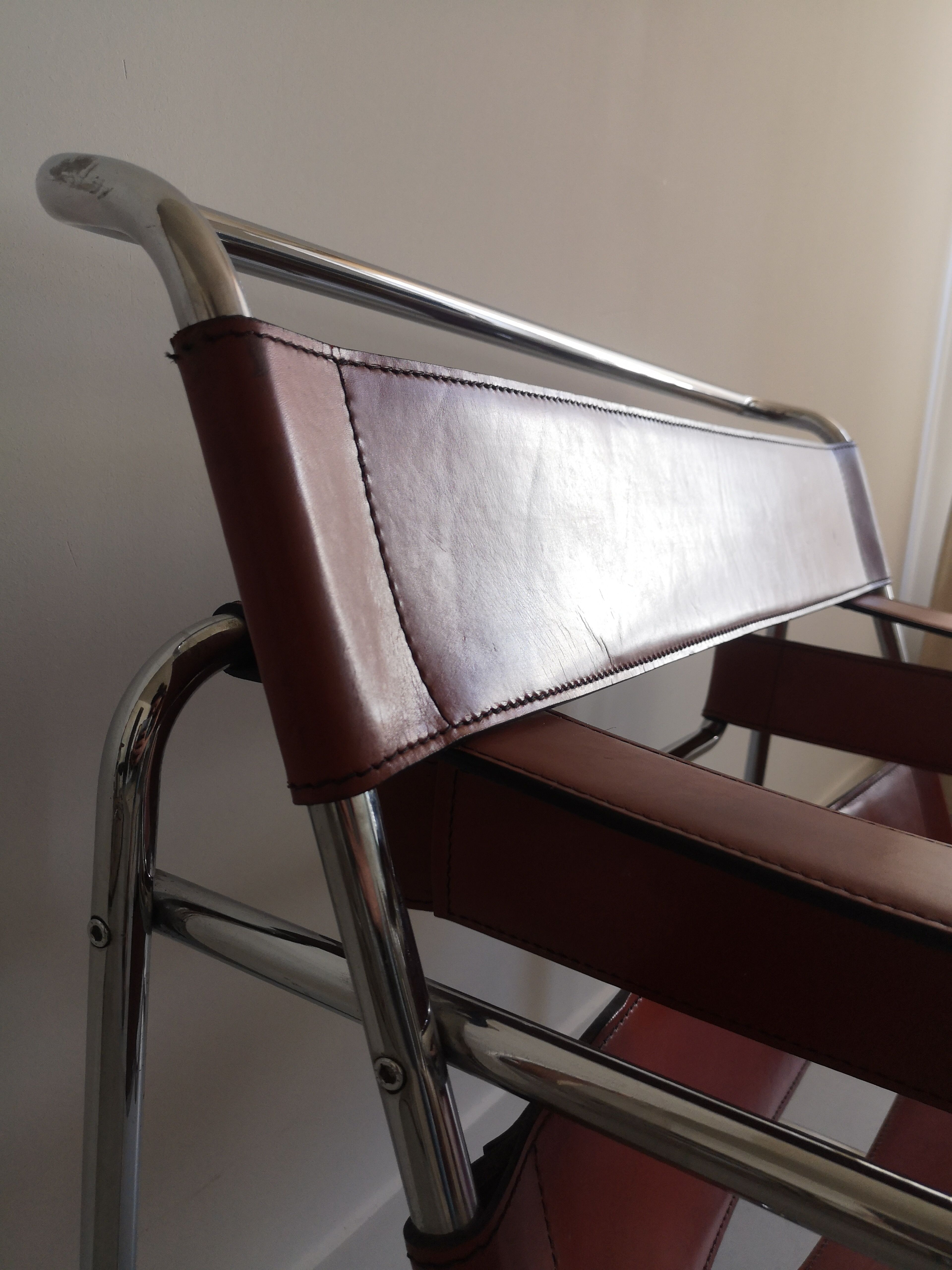 Tawny leather armchair model Wassily B3 by Marcel Breuer