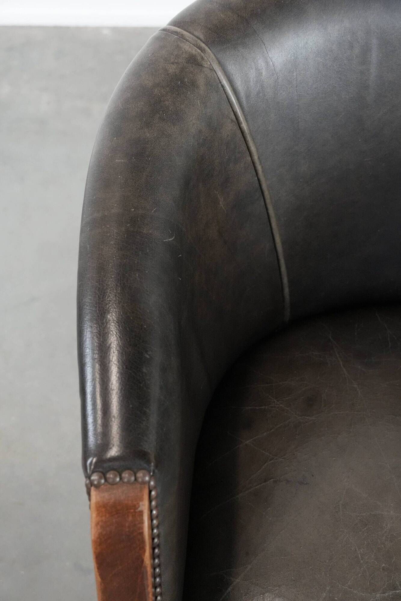 Amazing cow leather and wooden tub chair / side chair