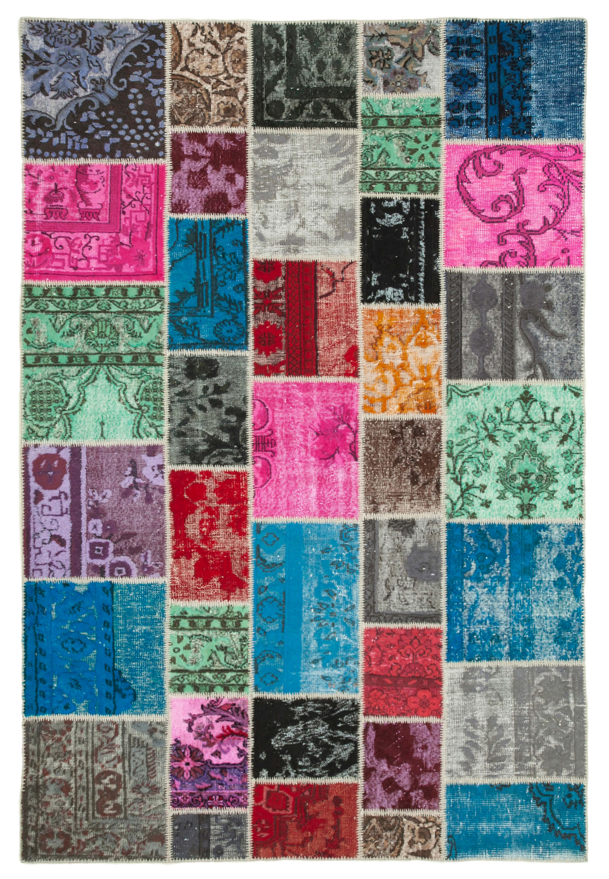 Handwoven anatolian contemporary 206 cm x 305 cm multicolor patchwork carpet