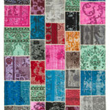 Handwoven anatolian contemporary 206 cm x 305 cm multicolor patchwork carpet