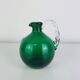 Vase rond verre de Murano vert, anse torsadée, vintage