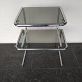 2 side tables in chrome and smoked glass