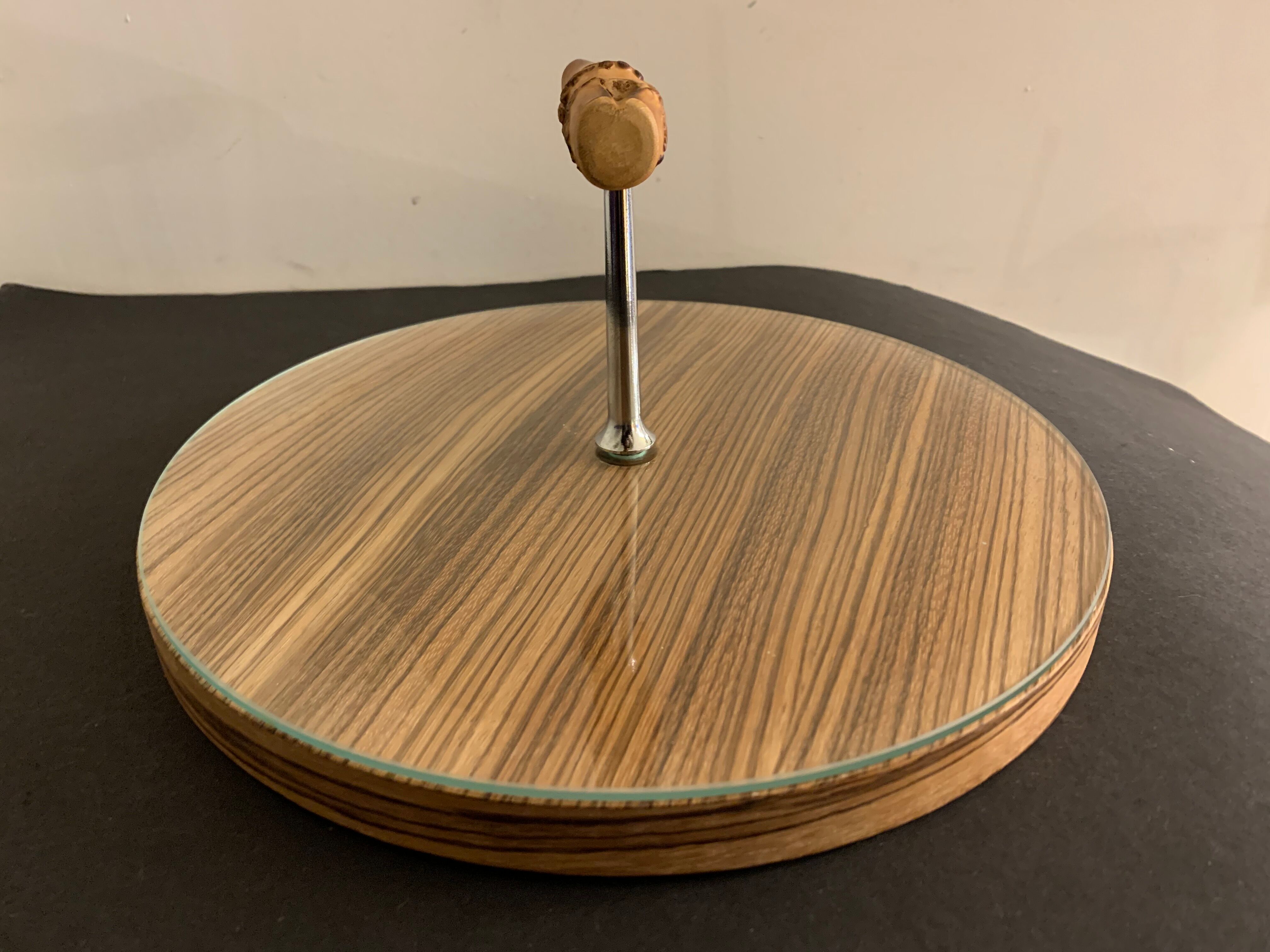 Plateau à fromage en bois et verre 1960