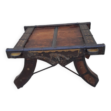 Table basse ancienne tibetaine bois cuivre