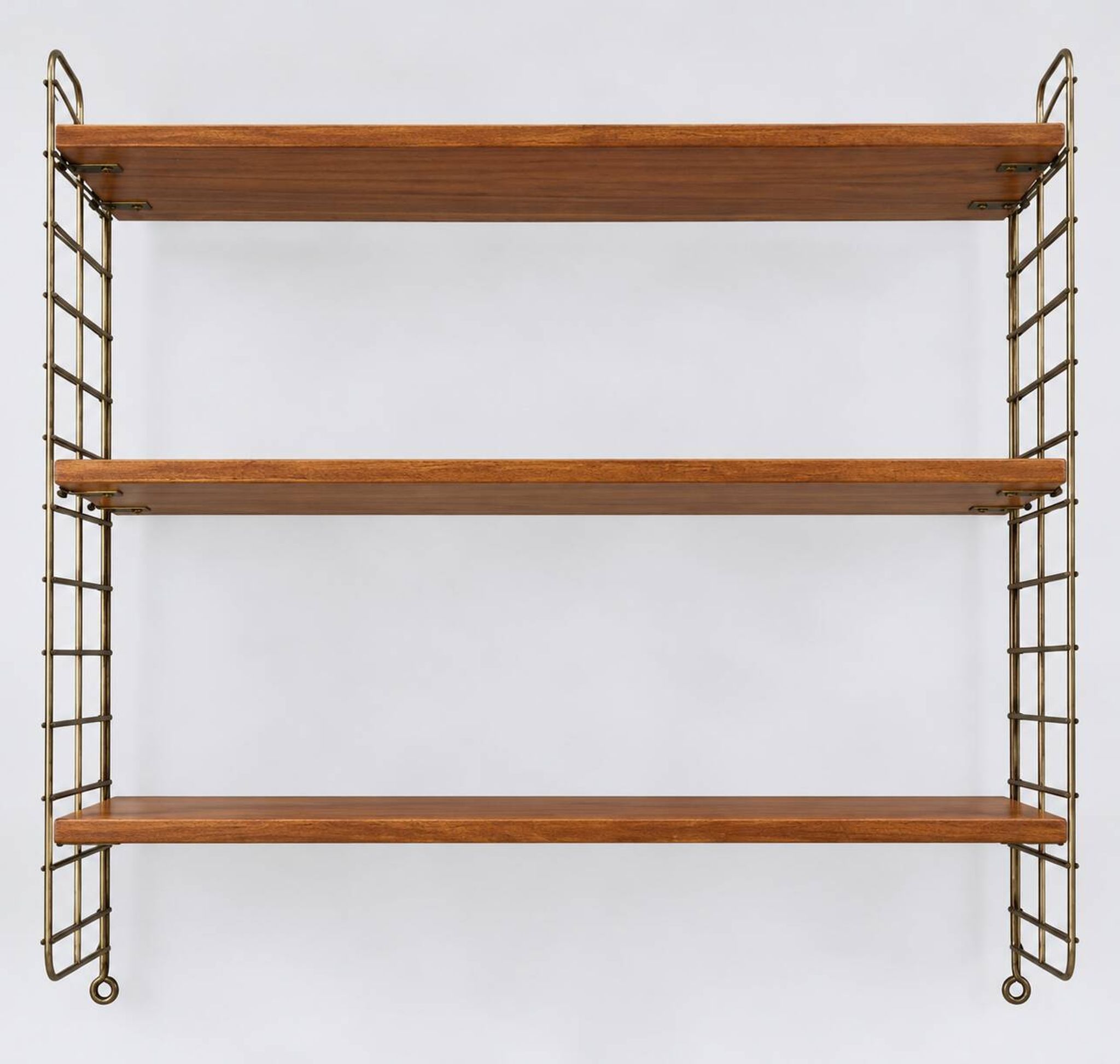 Vintage wall shelf in wood and gold metal – 1960s/70s