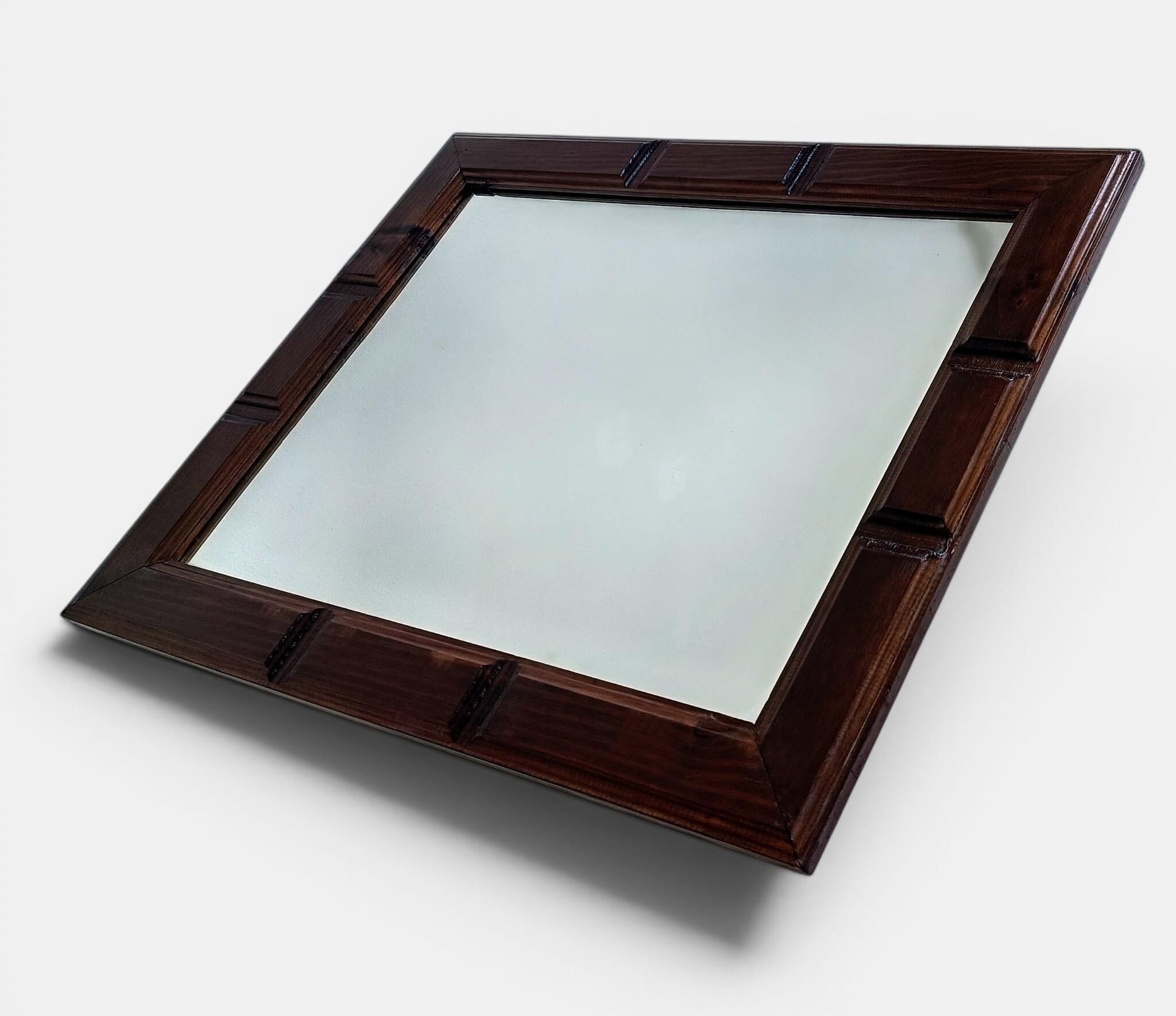 Mid-Century Spanish Wood Wall Mirror– Castilian Style, 1950s