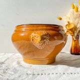 Vintage ceramic lion head soup tureen - honey and black, made in France